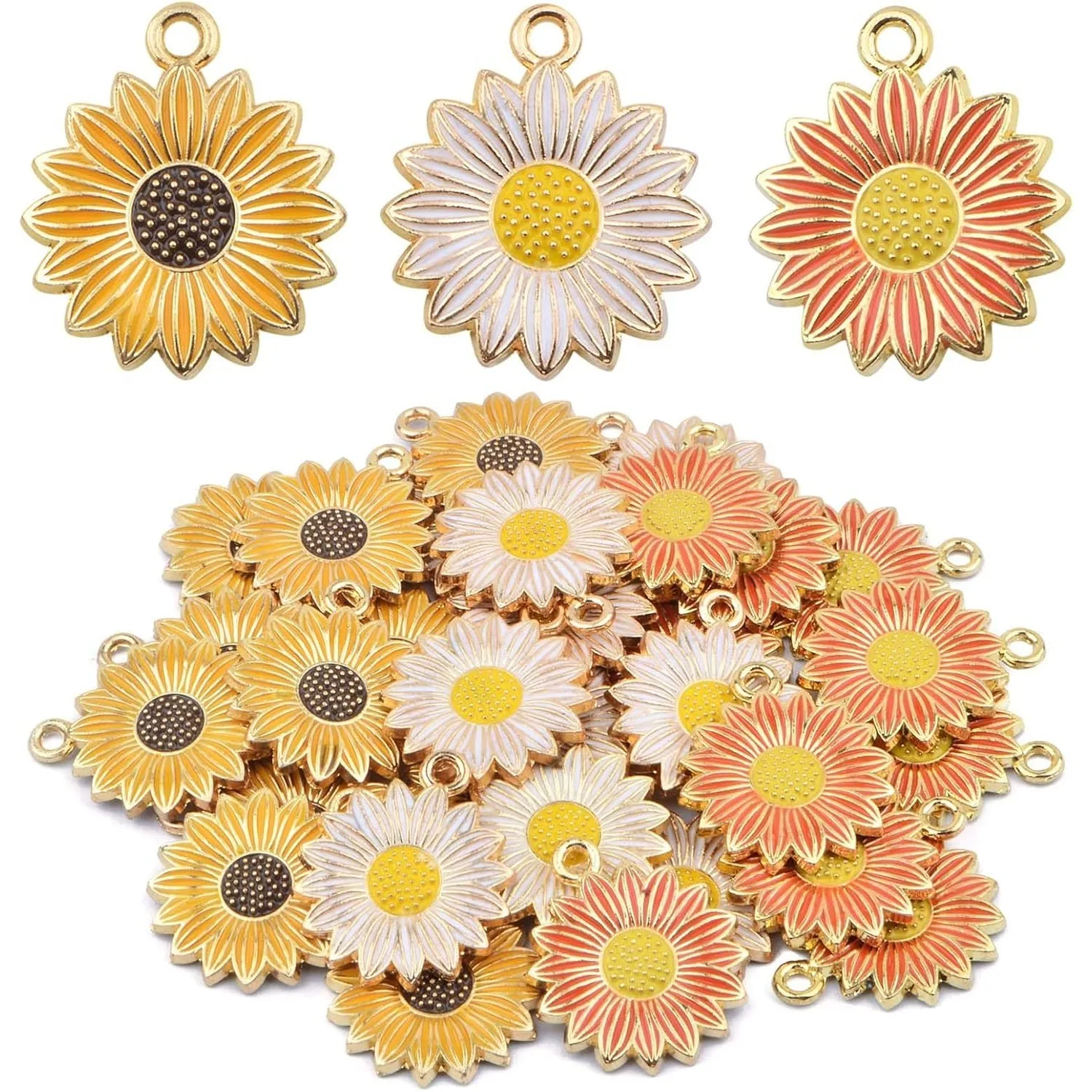 

30 Pieces Sun Flower Shape Charms Lovely Daisy Flower Sunflower Dangle Pendants for DIY Necklace Bracelet Jewelry Making