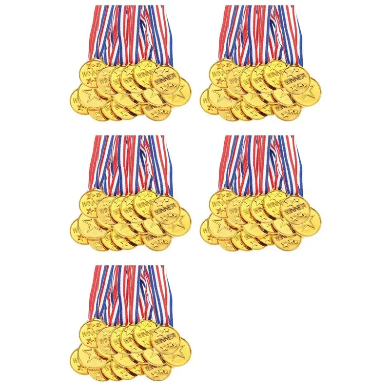 

【ЭФФЕКТИВНЫЕ 】150 упаковок золотых пластиковых медалей-переможцев, награды для детей — идеально подходят для занятий спортом, соревнований и вечеринок