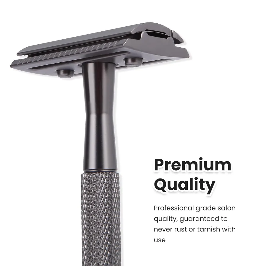 Матово-черная безопасная бритва с двойным лезвием и подставкой для мужского ежедневного бритья. Лезвия из нержавеющей стали премиум-класса в комплекте идеально подходит для бритья.