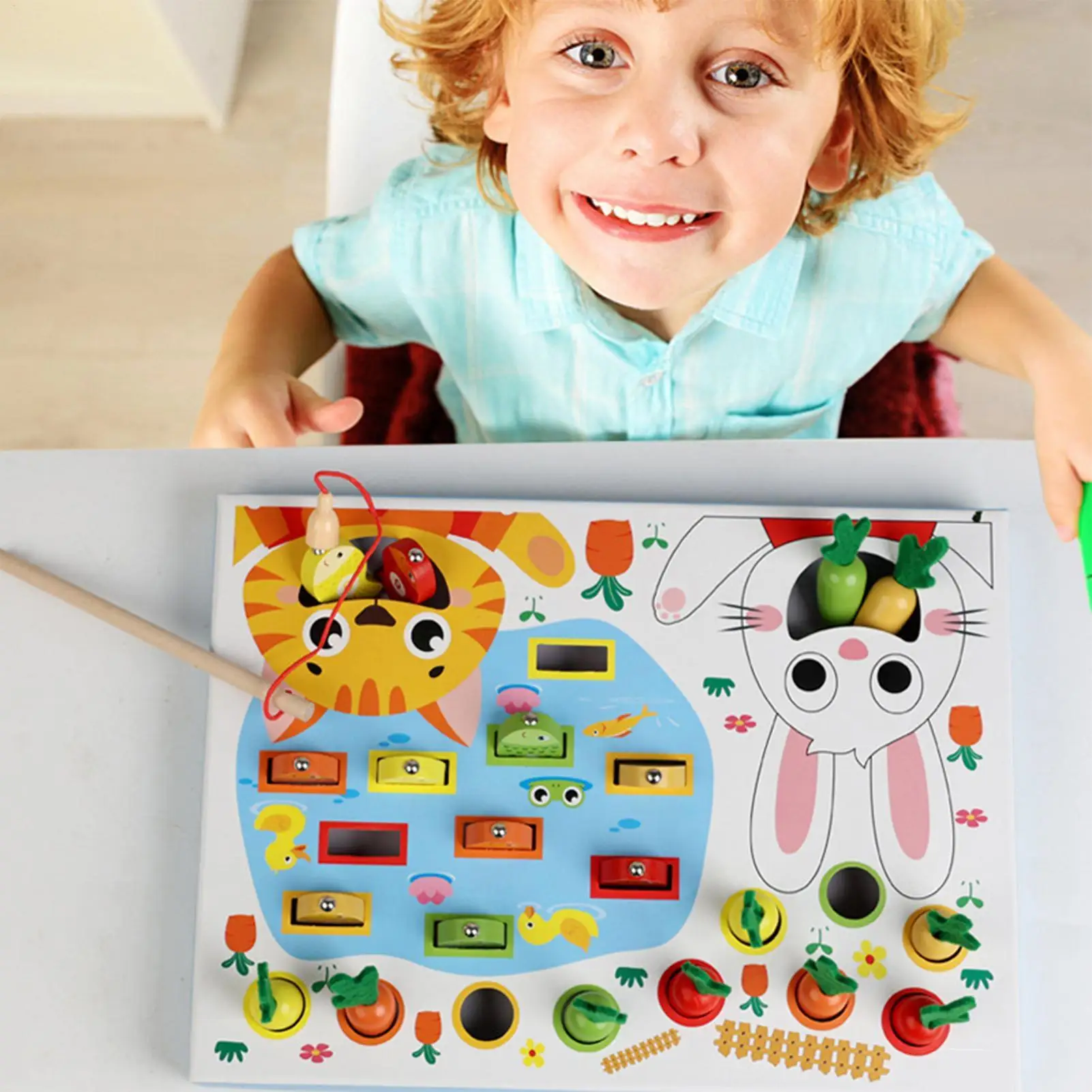 Zabawka do ciągnięcia marchewek Gra w łowienie Ryby Drewniana Magnetyczna Gra w Łowienie Ryb Zabawka do zbierania marchewek Wczesna Edukacyjna Układanka do Sortowania Kolorów Dla