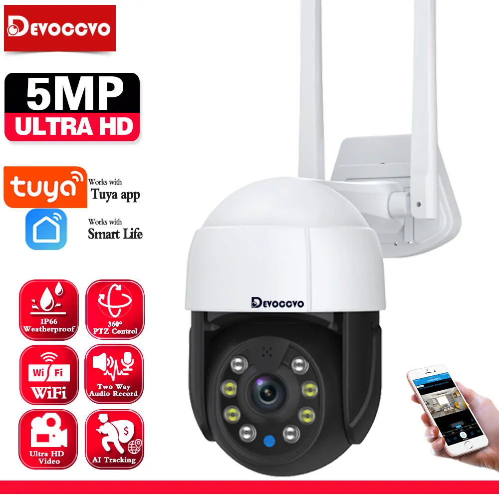 5MP Surveillance WIFI Camera Outdoor&Indoor Color Night Vision Tuya app Smart Home Remote Access PTZ Control Security IP Camera