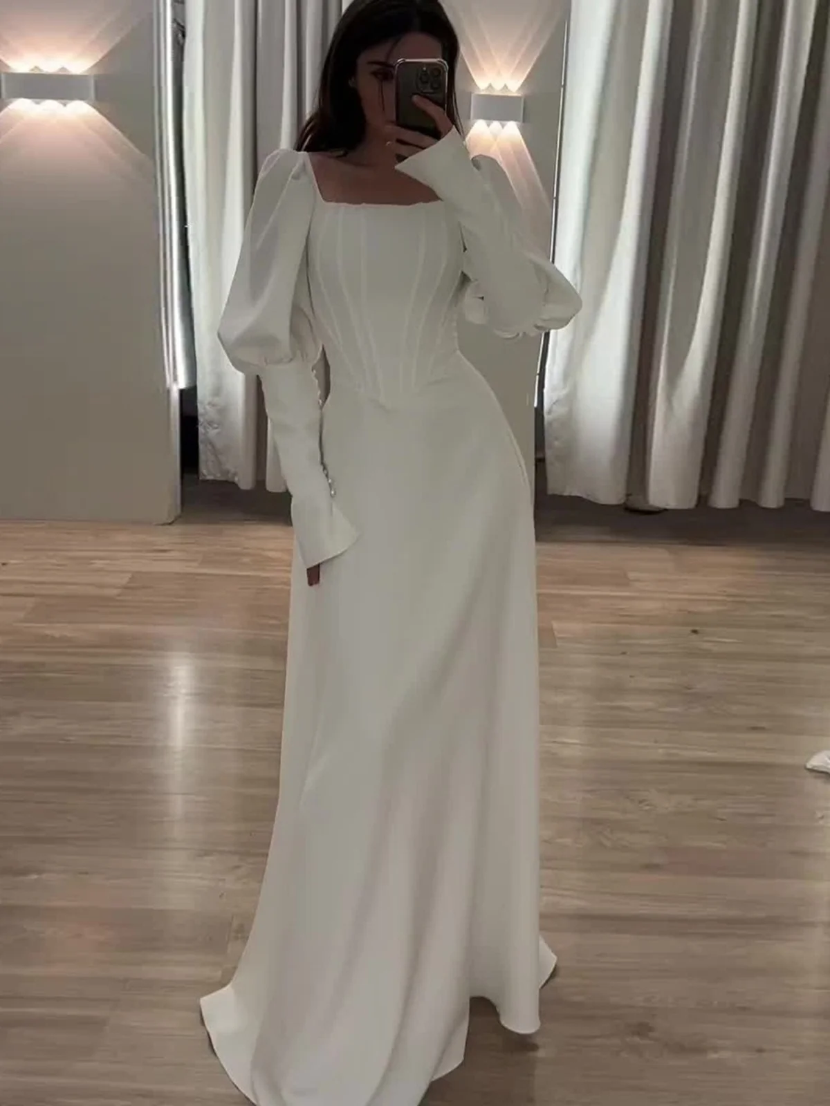 Długa sukienka damska Ele z wysokim stanem, kwadratowym dekoltem, elegancka, dopasowana, na wiosnę, jesień i zimę, codzienna.