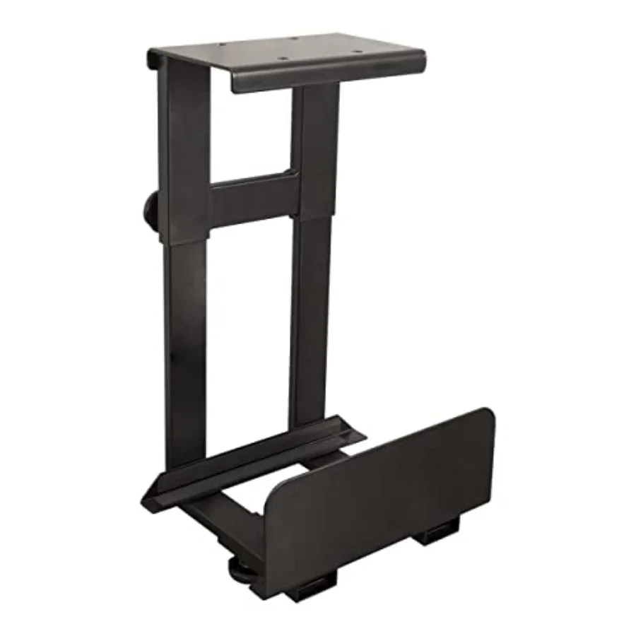 Office desk CPU holder, steel black, under-desk adjustable mount for desktop tower