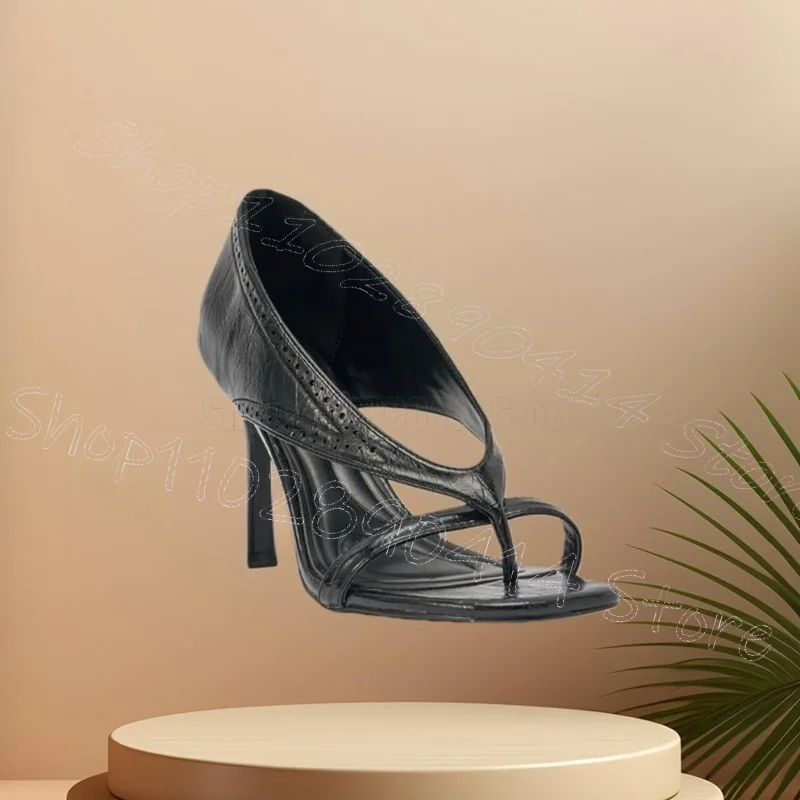 Black Carving Design Flip Flop Sandals Slip On Women Shoes Thin High Heels Fashion Party Feast Dating 2026 Zapatos Para Mujere