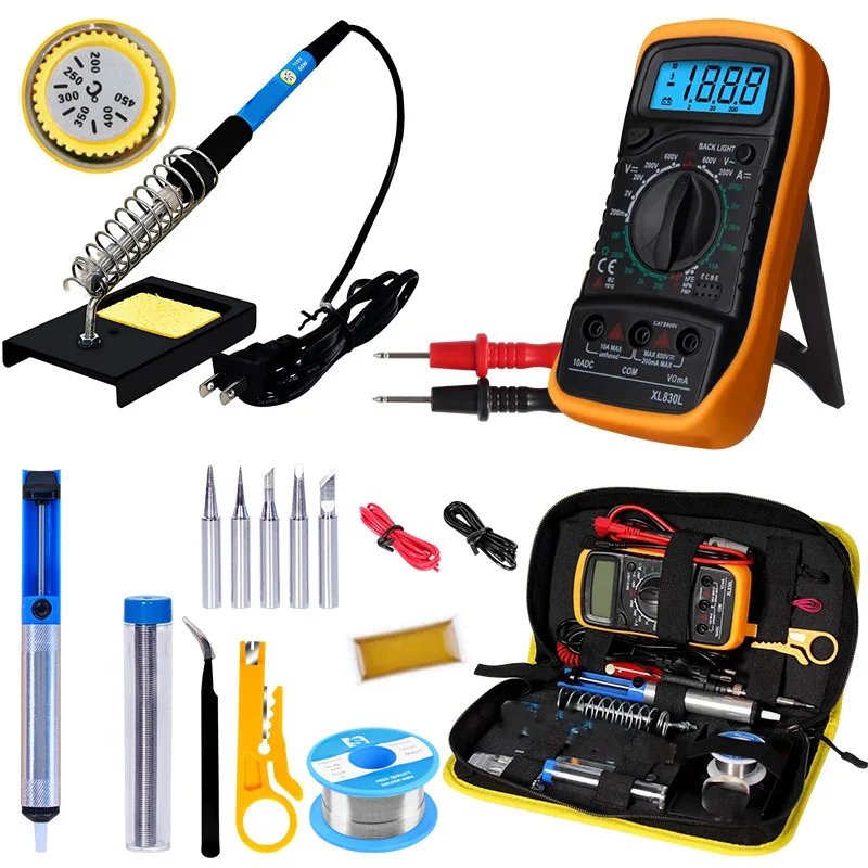 

Soldering Iron Set, Rubber Handle Soldering Iron with Digital Multimeter Kit, Welding Tools, Multimeter