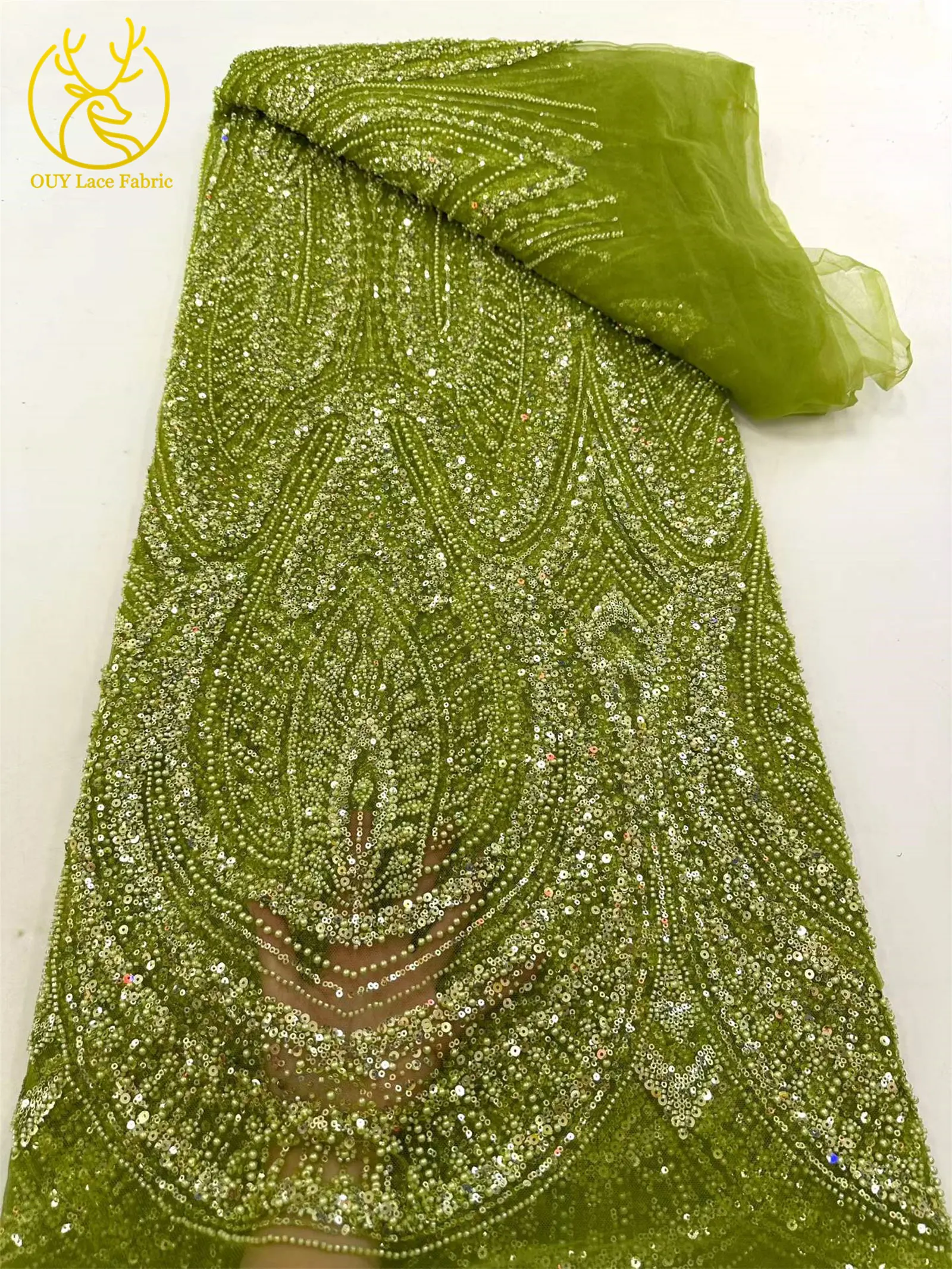 2026 Eleganter nigerianischer afrikanischer Bräutigam-Spitzenstoff mit Perlen, hochwertiger französischer Tüll-Pailletten-Spitzenstoff für Abendkleider, 5 Yards – Detail 8
