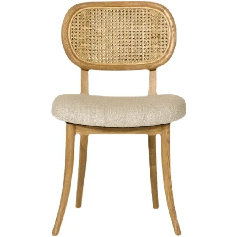 

Nordic rattan solid wood dining chair modern neoclassical fabric rattan art B & B home soft bag back leisure chair book chair
