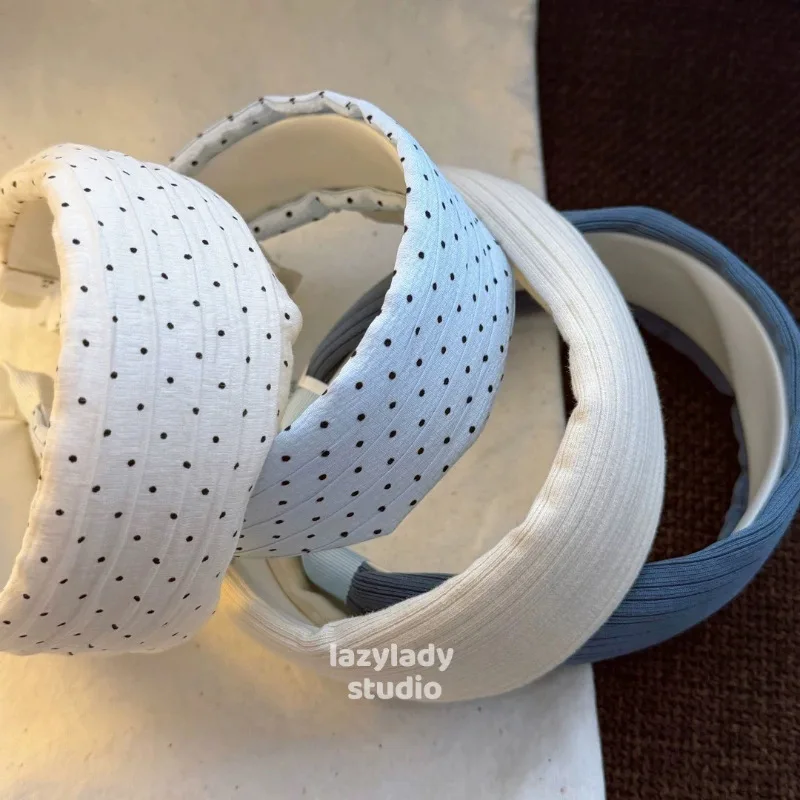Wide brim sponge filled lazy retro polka dot headband for women niche style face wash elastic headband