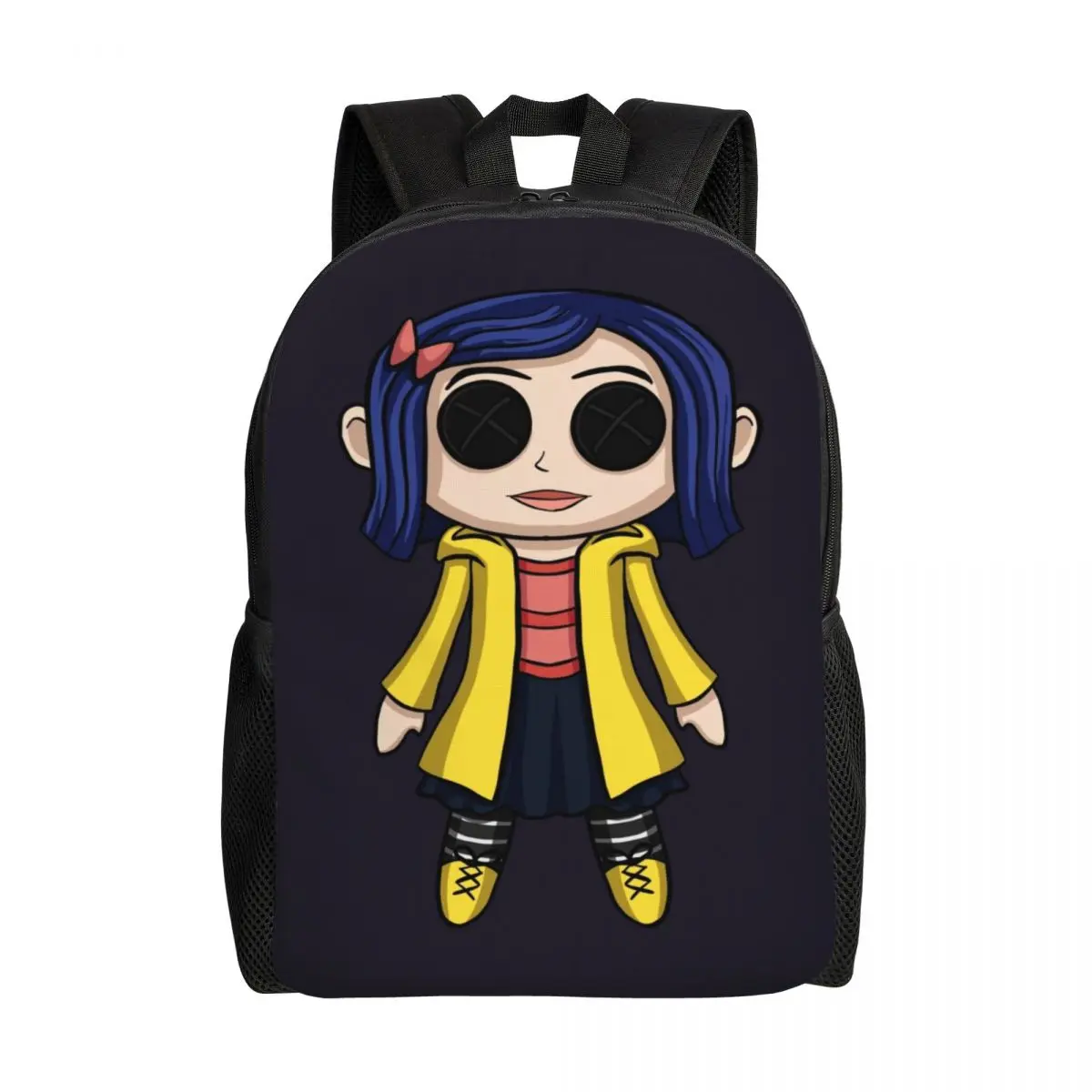 Niestandardowy plecak dla kobiet z motywem Coraline Doll Chibi Horror dla studentów szkół męskich na 15 Cal torby na Laptop