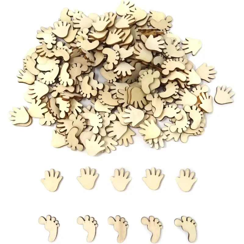 

50pcs Unfinished Wooden Hand and Foot Shape Cutouts Wood Slices for DIY Arts Craft Project and Decorations