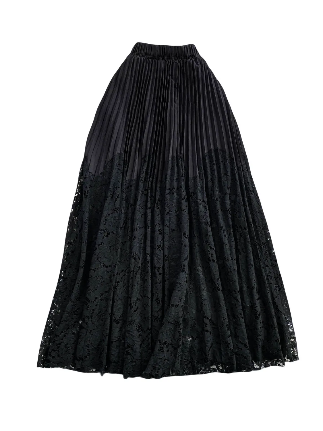 Ele Spitze Spleißen Hohe Taille Princ Sle Falten Rock frauen Sommer Abnehmen Midi Rock Faionable Ladylike