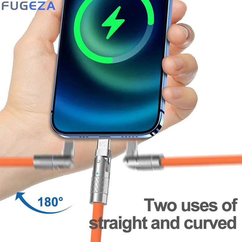 120W 7A Fast Charge Type C Cable 180 Degree Rotation Elbow Cable for Game for Xiaomi Samsung OPPO VIVO Phone Charger USB C Cable