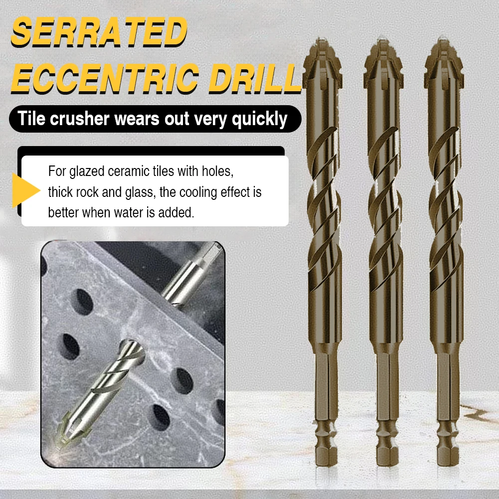 Brocas excéntricas de cabeza inclinada, broca de vidrio multifuncional de alta dureza, vástago Hexagonal para hormigón, vidrio y cerámica, 7 Uds.