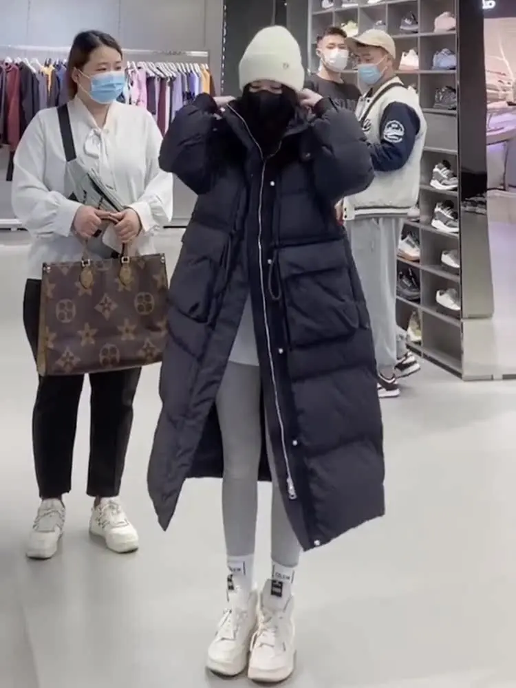 

Зимнее женское пальто Bla Design с капюшоном, удлиненное, оверсайз, до колена, повседневное, из утолщенной полиэстеровой ткани с эффектом памяти