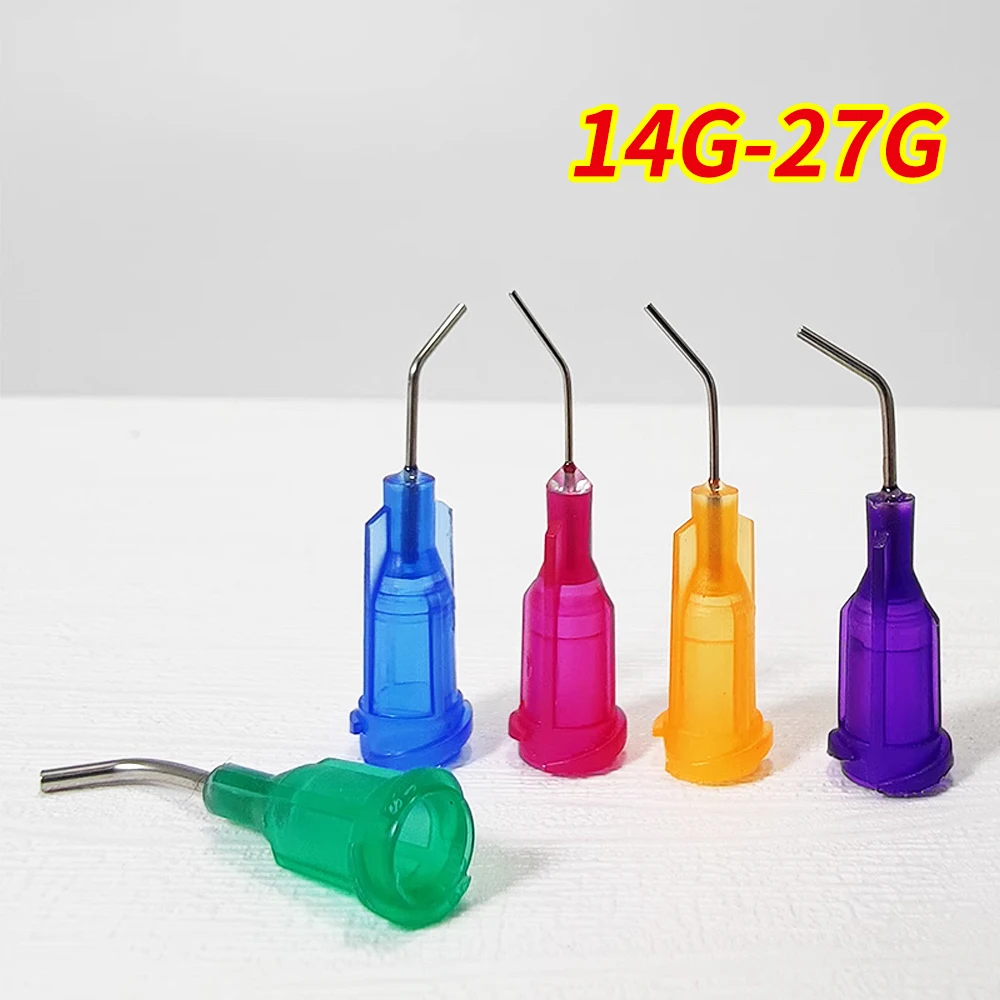 20pcs 13mm Elbow Dispensing Machine Injection Needle 14G-27G Stainless Steel Dispensing Needle Spiral Mouth Nozzle Glue Needle