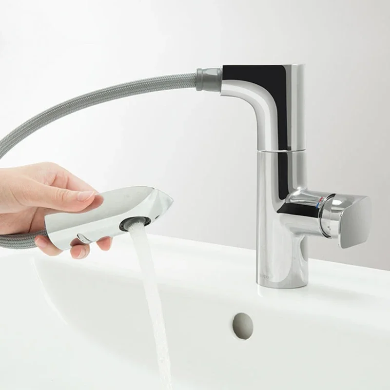 Pull-out faucet TLG12303B brass single-hole washbasin basin hot and cold faucet ceramic valve