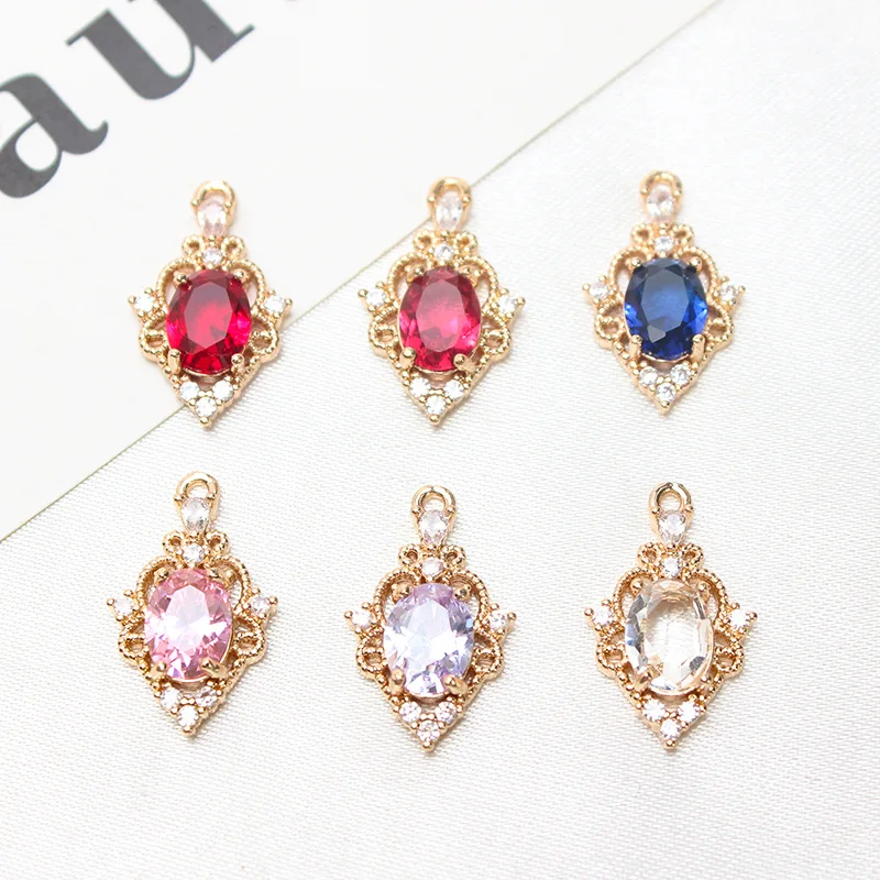 

6pcs Copper Inlaid Zircon Colored Crystal Earrings Pendant Diy Jewelry Bracelet Necklace Accessories Production Materials Charms