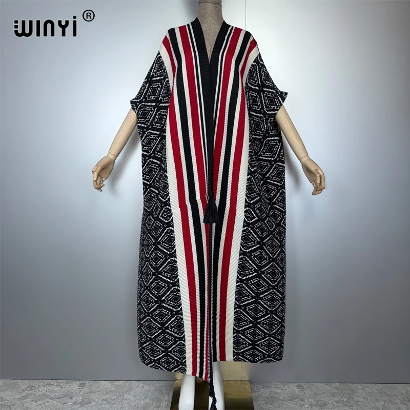 WINYI fashion Kimono Women Printed bubble hem coat Long Sleeve Cardigan abaya dubai luxury beachwear Cover Up boho dress Caftan