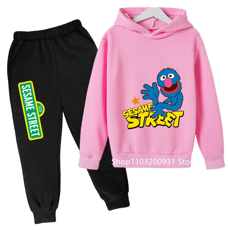 Sesame Street Elmo Cartoon Print Fun Kids Hoodie Kids Clothing Cotton Boys Girls hoodie Set Ages 4-14