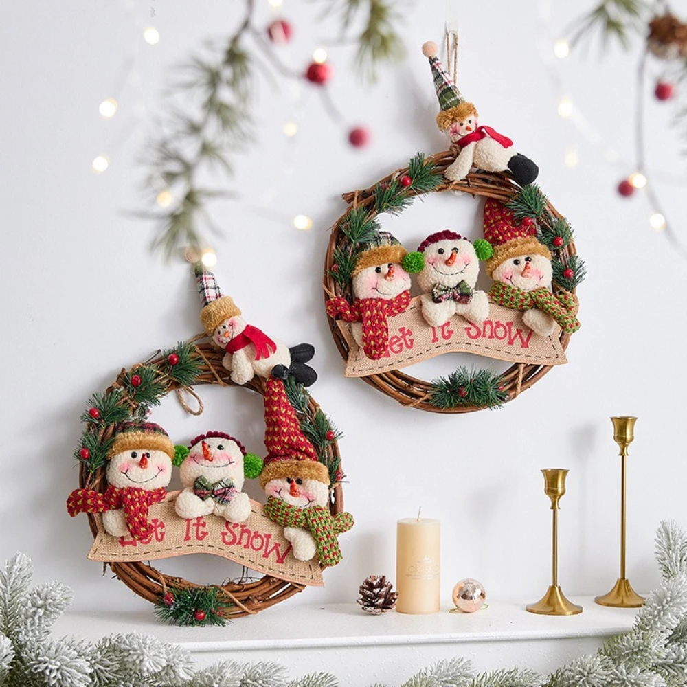 

Christmas Decoration Items Velvet Fabric for The Elderly Snowman Elk Rattan Ring Garland Pendant 30CM Rattan Garland Pendant
