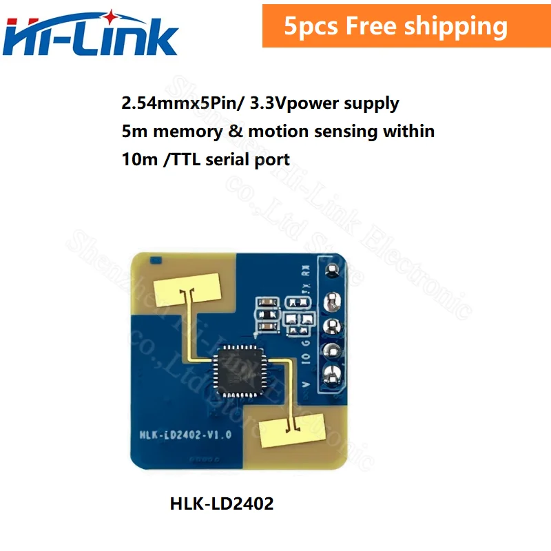 

5pcs Mini Size Hi-Link 24G 0.05A 3.3V Millimeter Wave LD2402 Static Fretting Motion Sensor for Human Body