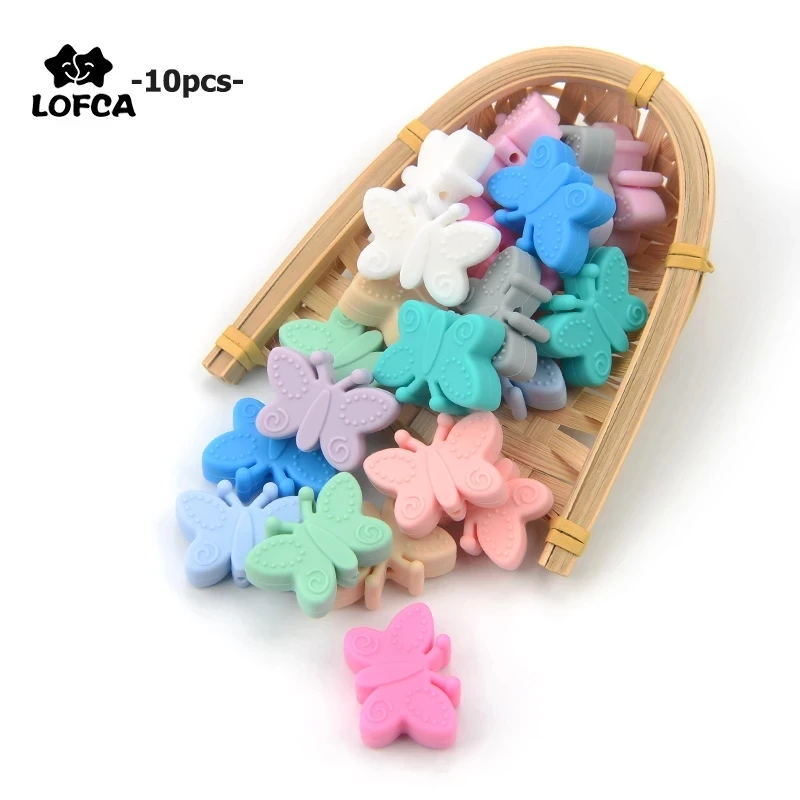 10PCS Butterfly Beads Silicone Teethers BPA Free DIY Loose Bead For Teething Necklace  Animal Shaped Pacifier Holder Accessories