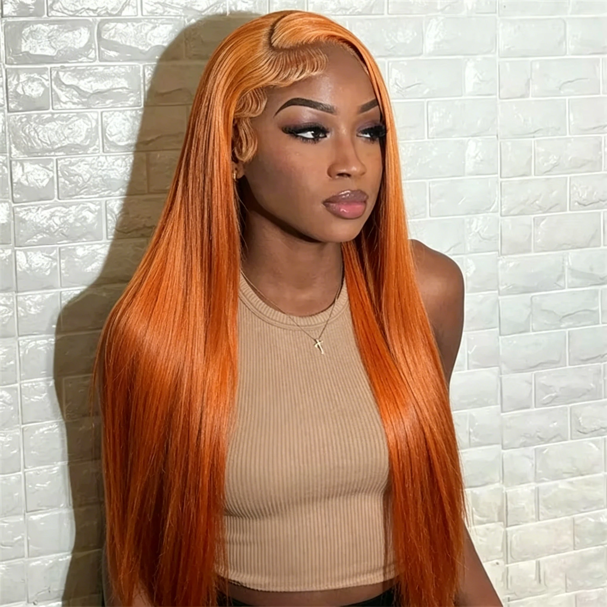 

36inch Straight Orange Ginger Lace Front Wigs Human Hair 350 Colored Brazilian 13X4 HD Transparent Lace Frontal Wigs For Women
