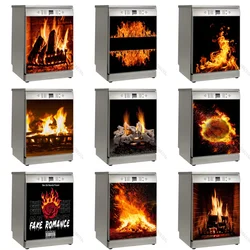 Creative Fireplace Dishwasher Full Door Cover Sticker Village Kitchen Dishwasher Front Cover Flame Panel Dishwasher Sticker
