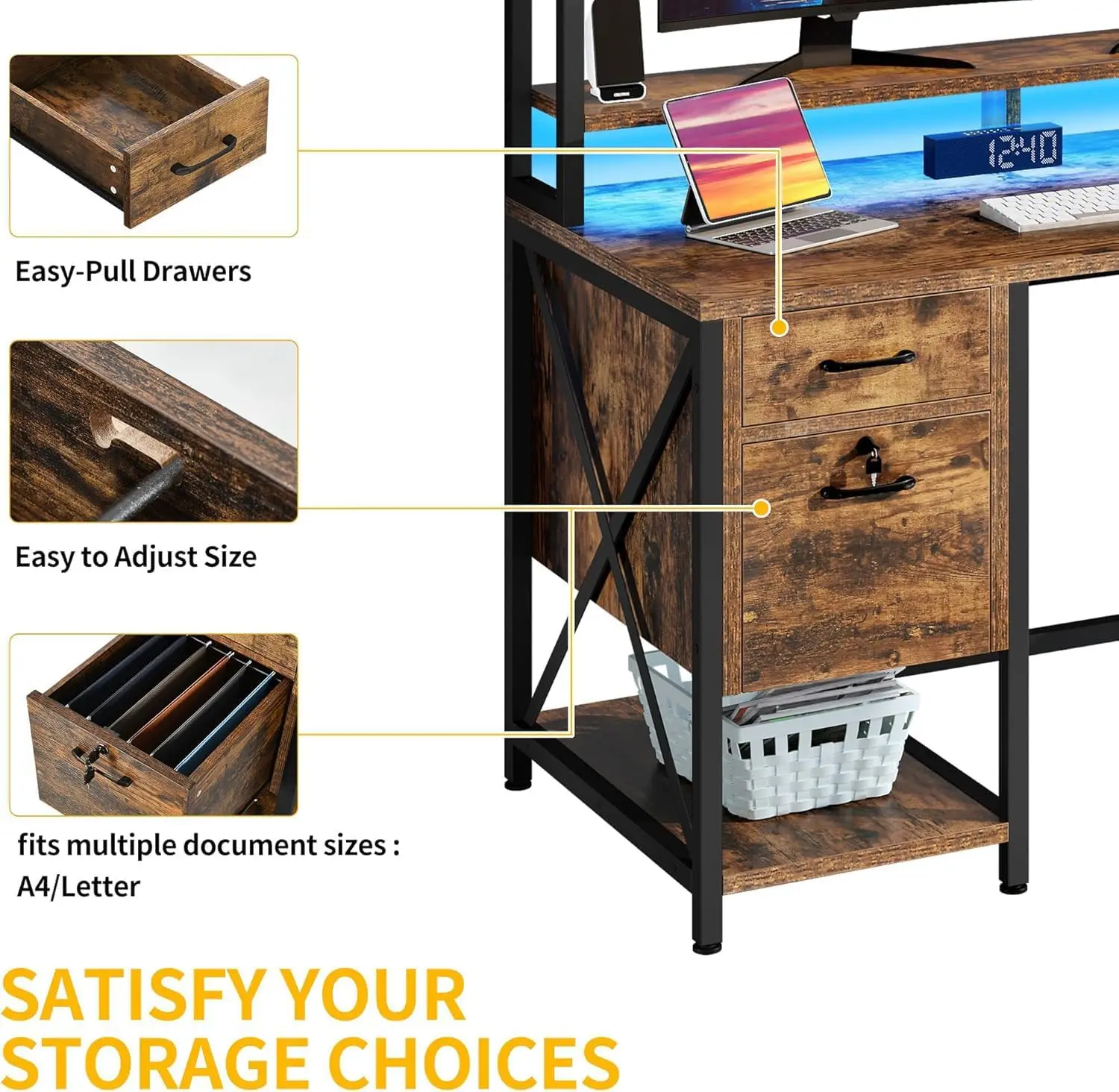 Computer Desk with Drawers & Hutch, 59.1