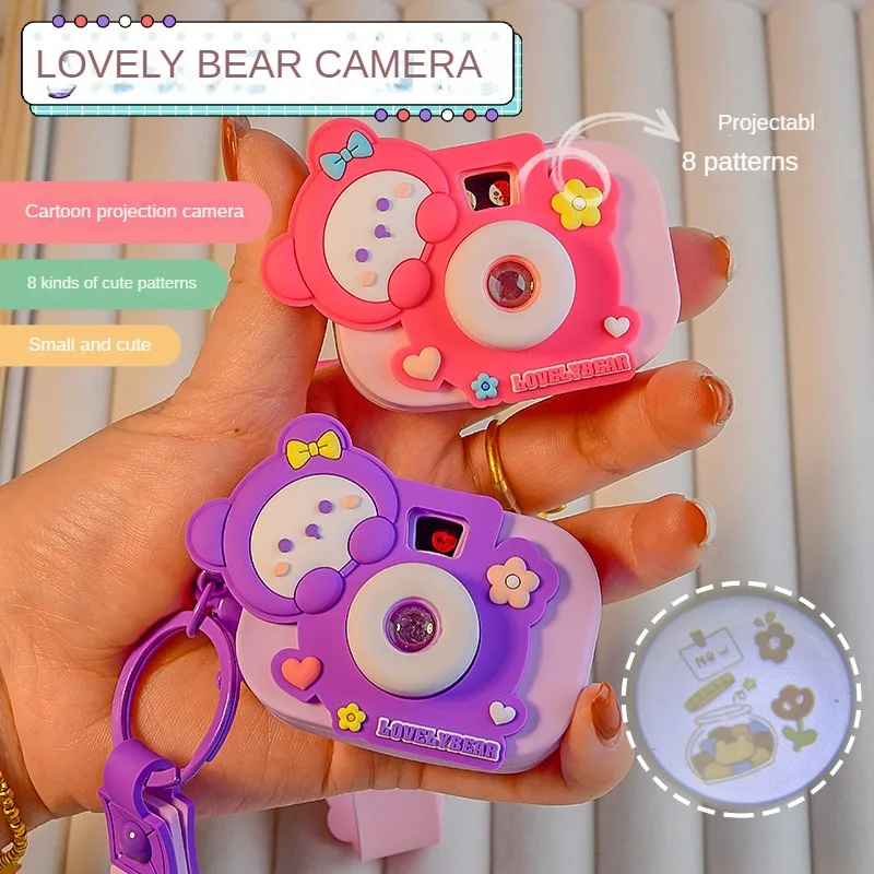 Cute Camera Lovely Bear Keychain Color Hair Clip Flower Car Key Chain Toy Backpack Pendant Projection Soft Silicone Keyring Gift