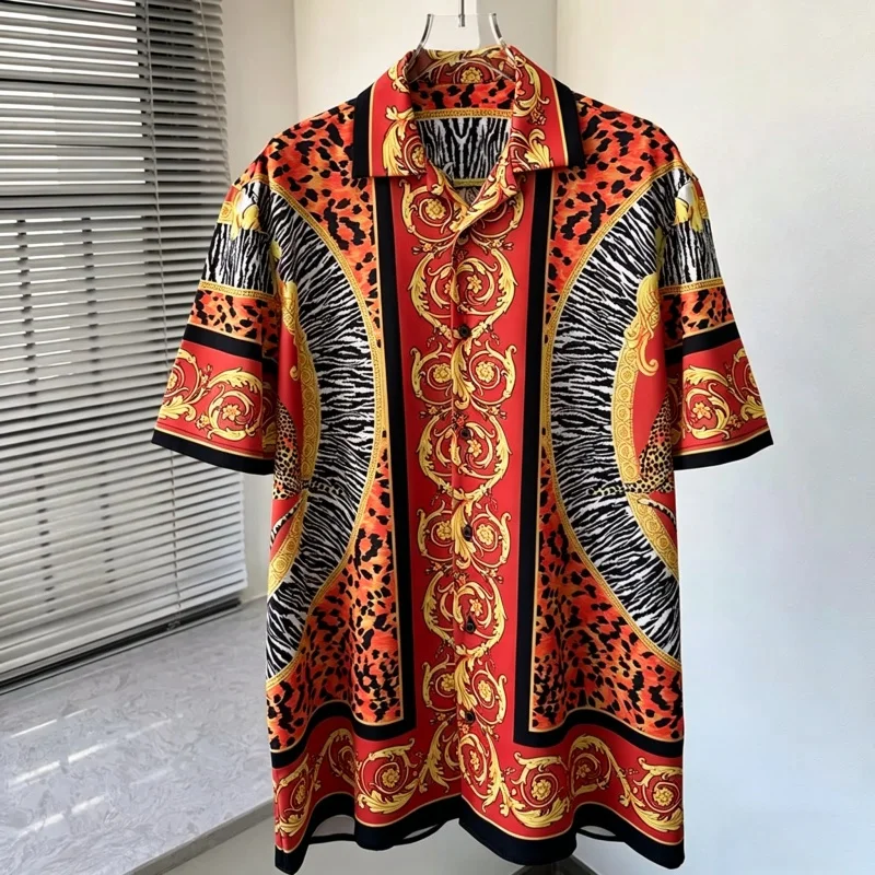 

2026 Summer New Men's Fashion Baroque Printed Short Sleeve Shirt Loose Collar Outdoor Casual Shirt Retro Men's Top XS-6XL Size