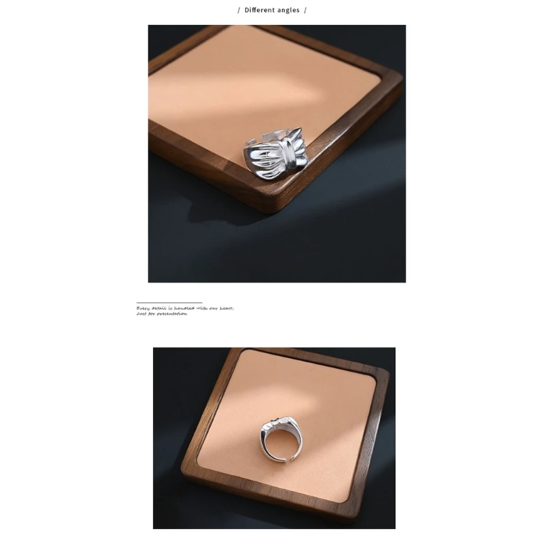 Lovely White Copper Bowknot Rings With Artistic Ruffled Texture E0BF