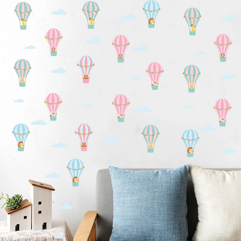 Cartoon Hot Air Balloon Clouds Nursery Wall Stickers Removable Children DIY Wall Decals Kids Bedroom Interior Home Decoration