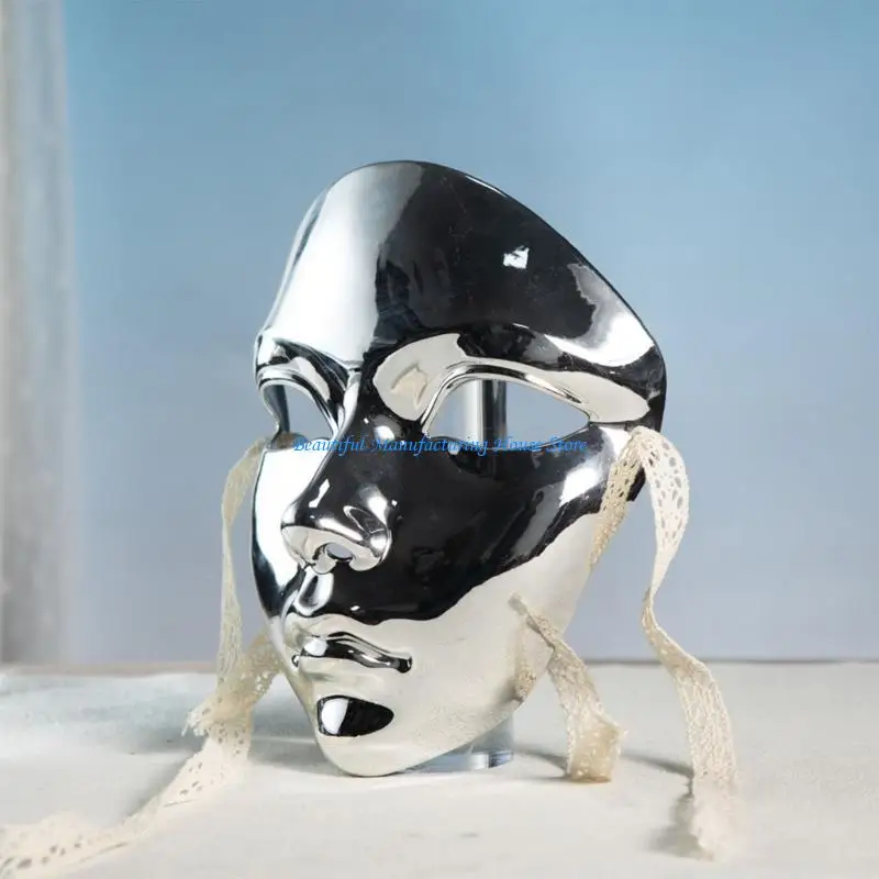 E56A Halloween Mask Metallic Color Masquerade Mask Full Face Mask For Women Men