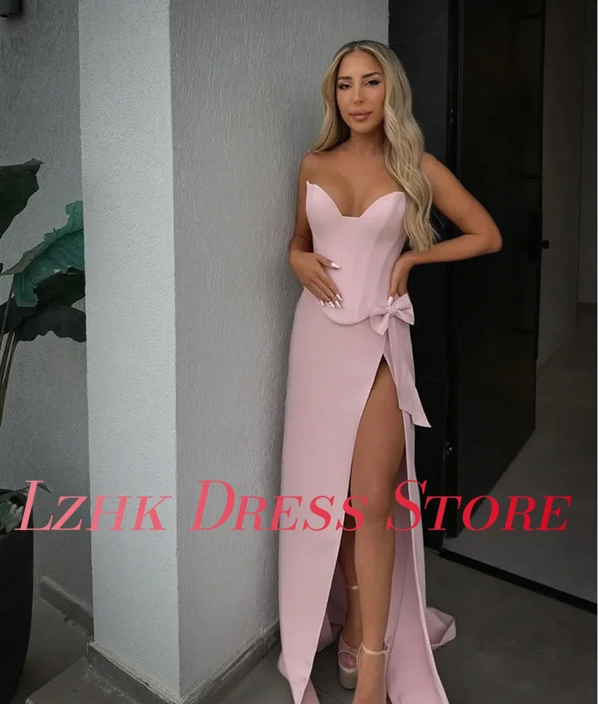 تخصيص مثير جيرسي ألف خط 3D القوس مساء اللباس جودة عالية أكمام الحبيب الطابق طول الجانب الشق فساتين لحضور الحفلات الموسيقية