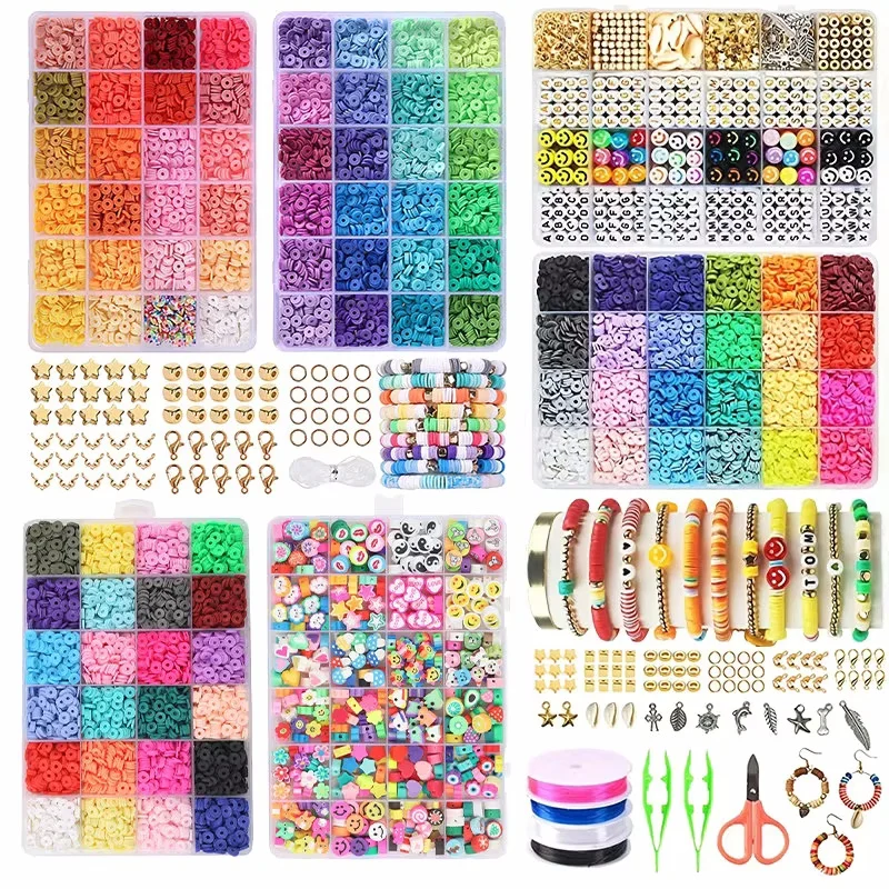 2 Box 24 Rainbow Color Clay Beads Bracelet Making Kit for Jewelry Making Letter Beads Accessories Kit DIY Handmade Supplies
