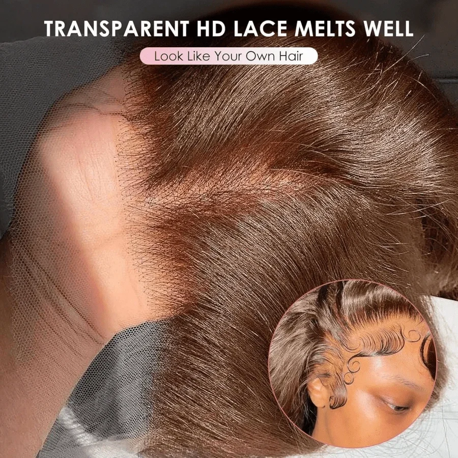 

13x4 Chocolate Brown Transparent Lace Frontal Wig for Women 34Inch Body Wave Wigs Human Hair 250%Density Brazilian Virgin Wigs