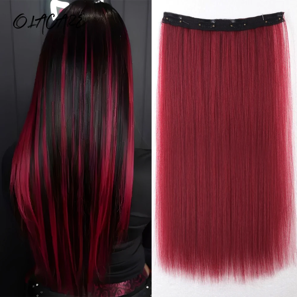 

OLACARE Synthetic Wigs Style Highlight Natural Grey Pink Invisible Seamless U-shaped Curly Wigs Women