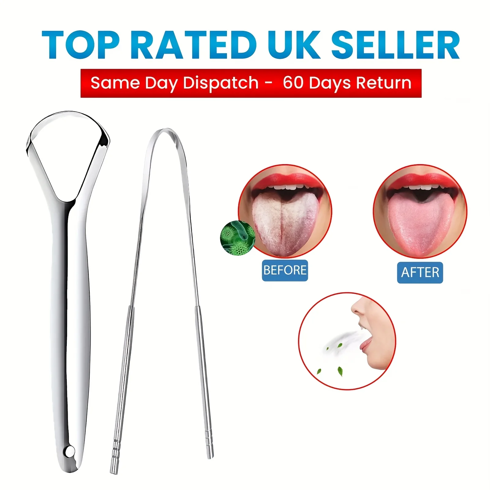 

2 Pack Stainless Steel Tongue Cleaner Scraper - Dual-Edged Ergonomic Design for Cleaning, Gentle on Sensitive Gums eeth Iron box