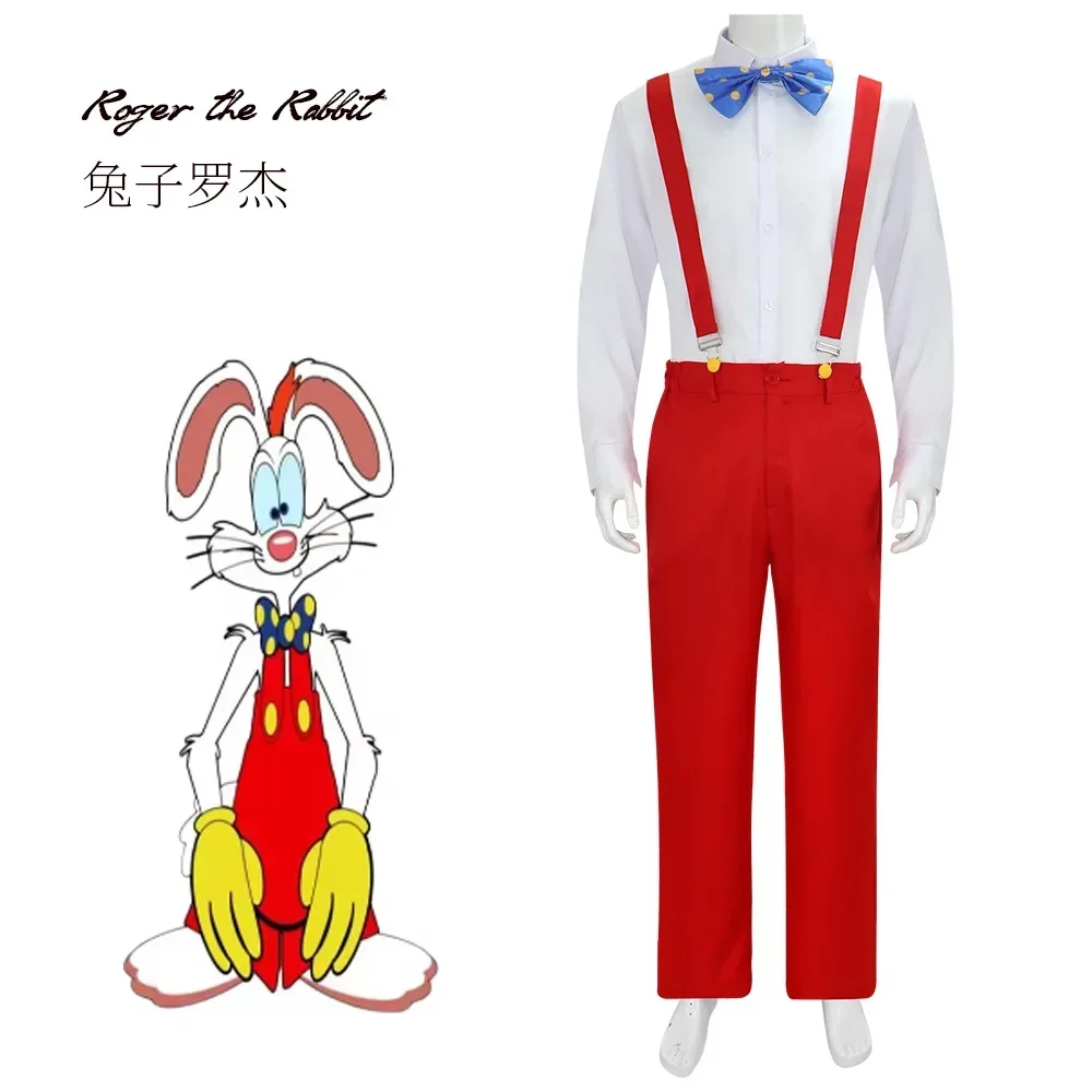 Halloween-Karneval Roger Rabbit Themen-Cosplay-Outfit Roter Einteiler Weißes Oberteil Passende Hasenohren Anzug Halloween-Karneval Rollenspiel