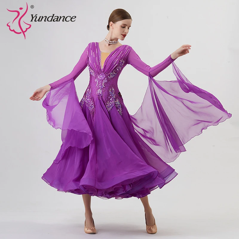 B-22284 New Women Modern Dance Rhinestone Color Diversity Dress Ballroom National Standard Waltz Competition Performance