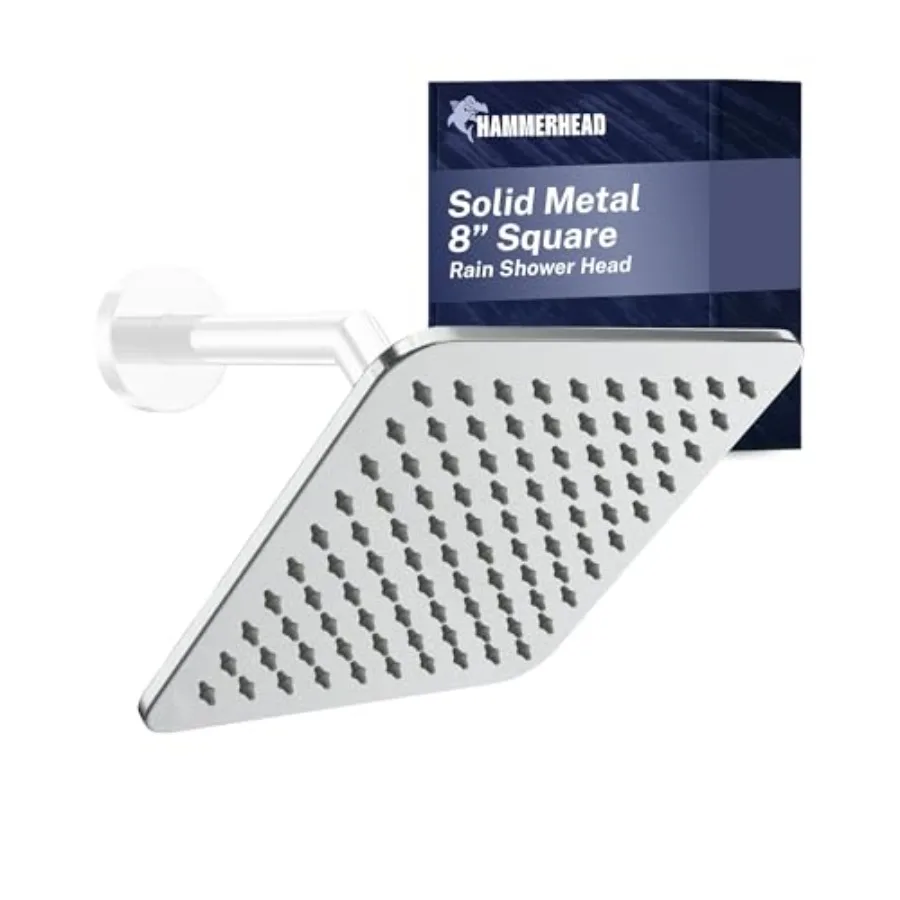 Rainfall shower head for bathroom use, solid metal construction, chrome finish, high-flow 2.5 GPM with pressure-optimized squar