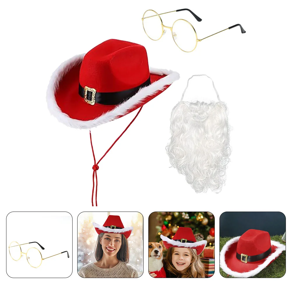 Santa Claus Hat Delicate Christmas Hats Accessories Three Piece Suit Cloth Plastic Holiday Party Prop