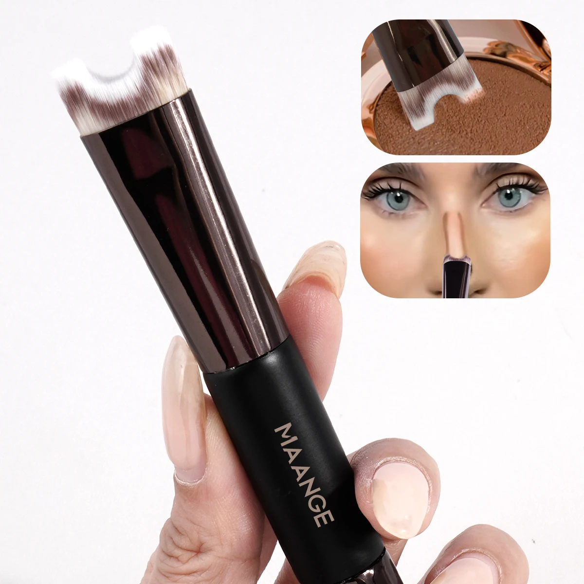 MAANGE Nose Contour U-Shaped Makeup Brush for Sculpting And Defining Double Head Foundation Highlighter Brush Nose Shadow Brush