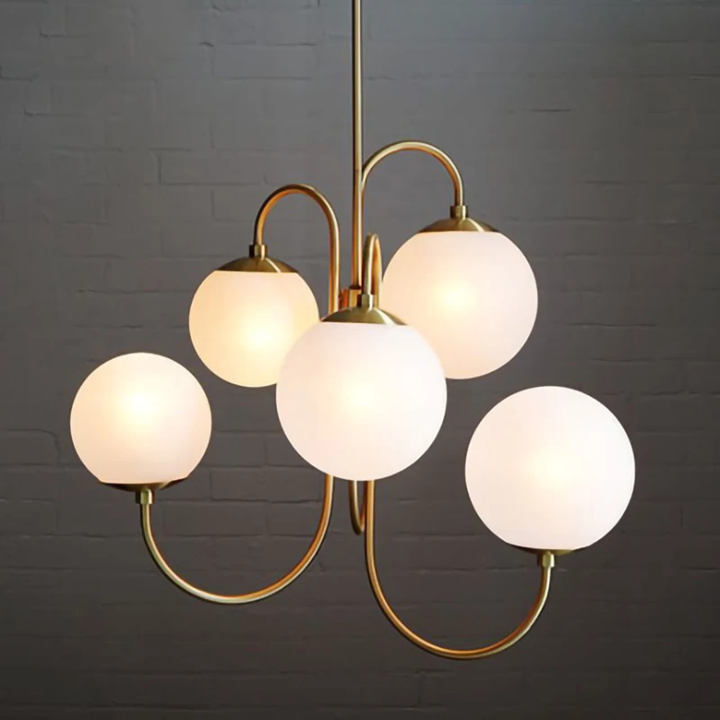 Nordic design white glass pendant lights 6 heads golden Suspension lamp art deco living room Restaurant decoration lamp for room