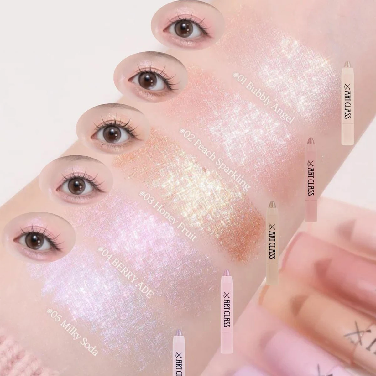 学校の美術教室にはあまり向いていない、アイグリッツ、ファインシマー、グリッタークリームテクスチャー、3Dハイライト、パーティーメイク、Kビューティー、韓国メイク