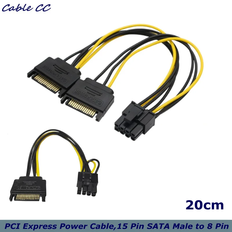 Dual SATA 15Pin to 8-Pin(6+2 pin),Dual SATA to PCI-E Power Cable for Computers,Male to Male,