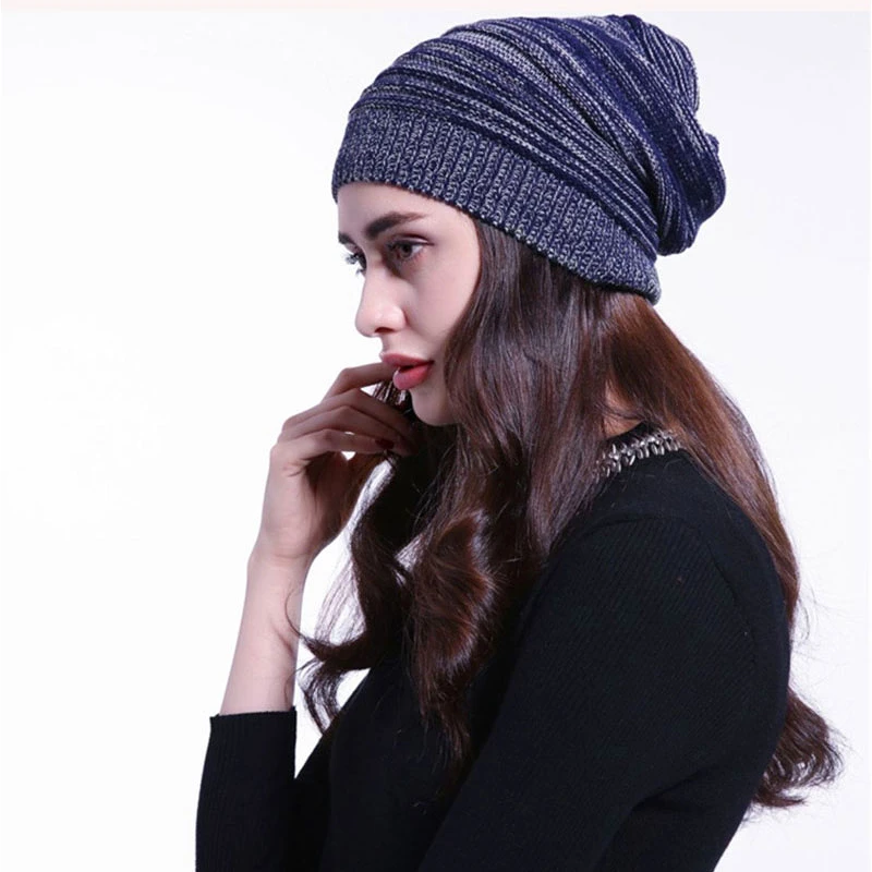 Winter men and women universal two-colour stacked knit cap lazy fashion elastic cap outdoor warm hat bonnets for women