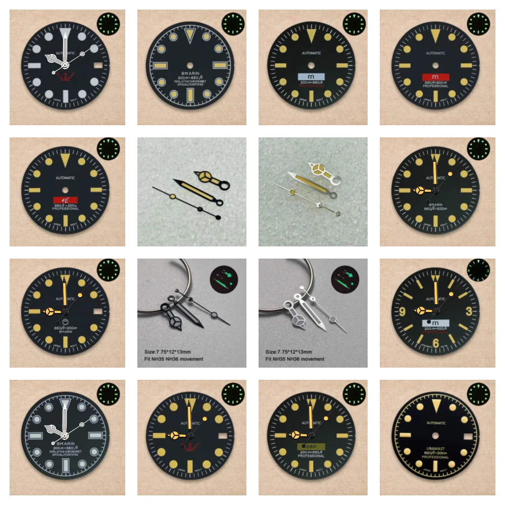 28.5mm S Logo Retro dial Green Luminous suitable for NH35/NH36 movement watch accessories repair Modification tool