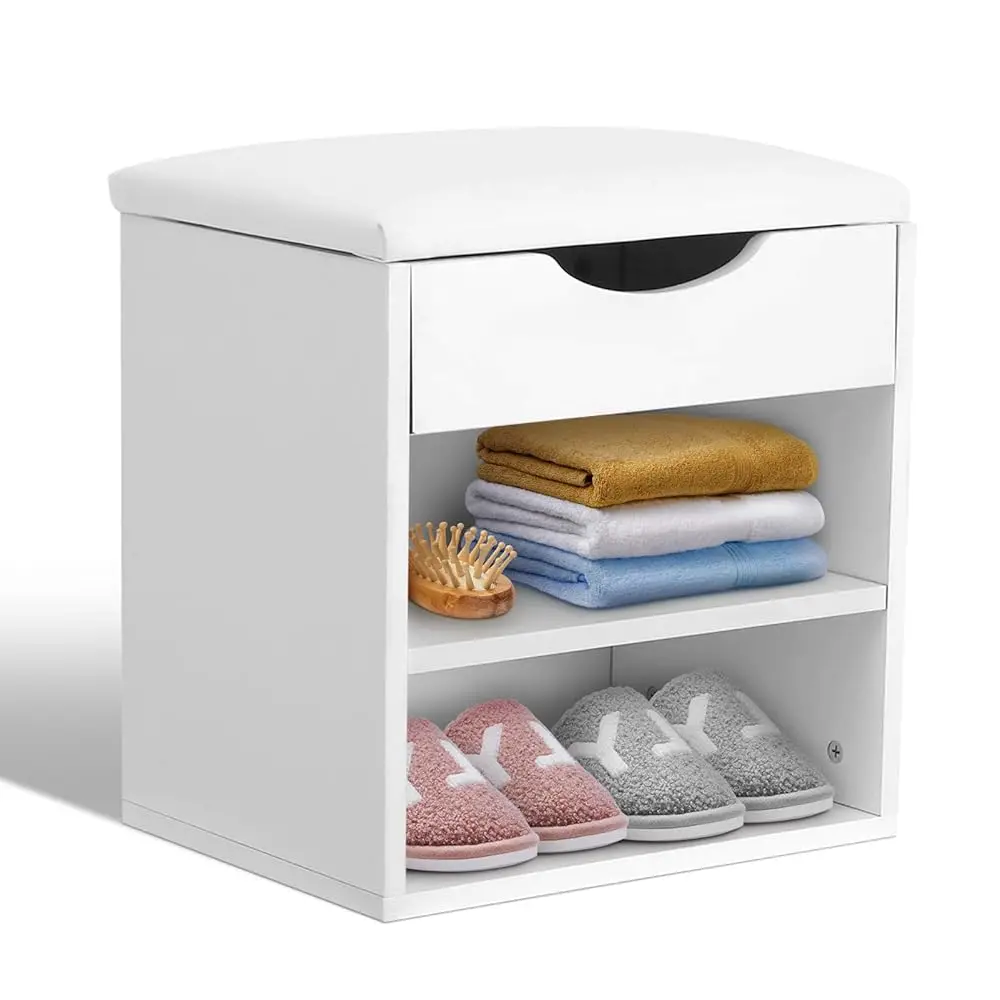 

Shoe Storage Bench, Entryway Shoe Cabinet With Leather Cushion Seat And Drawer, Modern Wooden Shoe Ra For Entryway Living Room